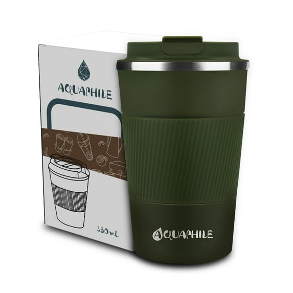 Aquaphile Vacuum Insulated Coffee Travel Mug Double Walled Reusable Tumbler Cups Green 12 Fluid Ounces