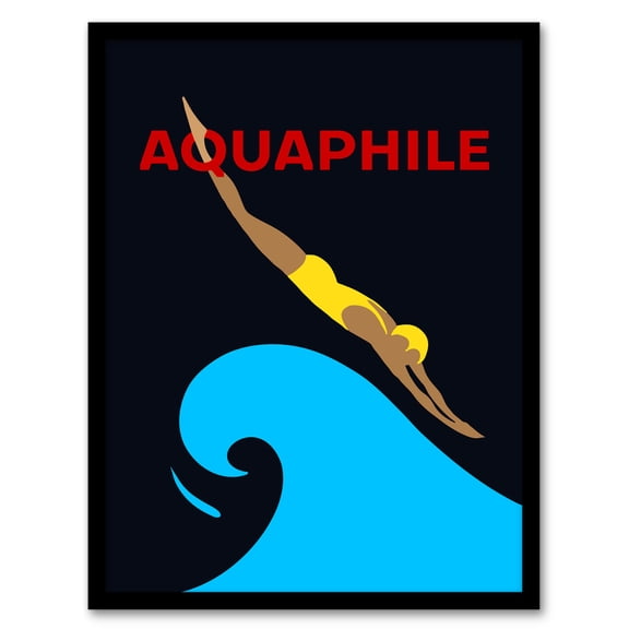 Aquaphile Water Lover Swimmer Diver Bold Red Graphic Artwork Framed Wall Art Print A4