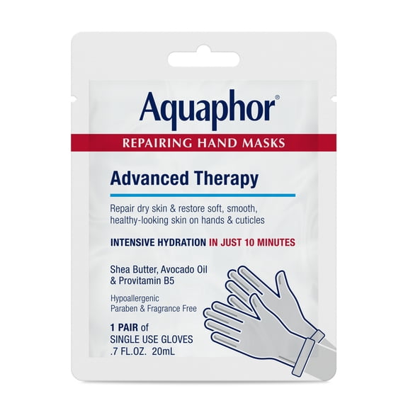 Aquaphor Repairing Hand Masks for Dry Hands, Moisturizing Gloves with Shea Butter & Avocado Oil, 1 Pair, 0.7 fl oz