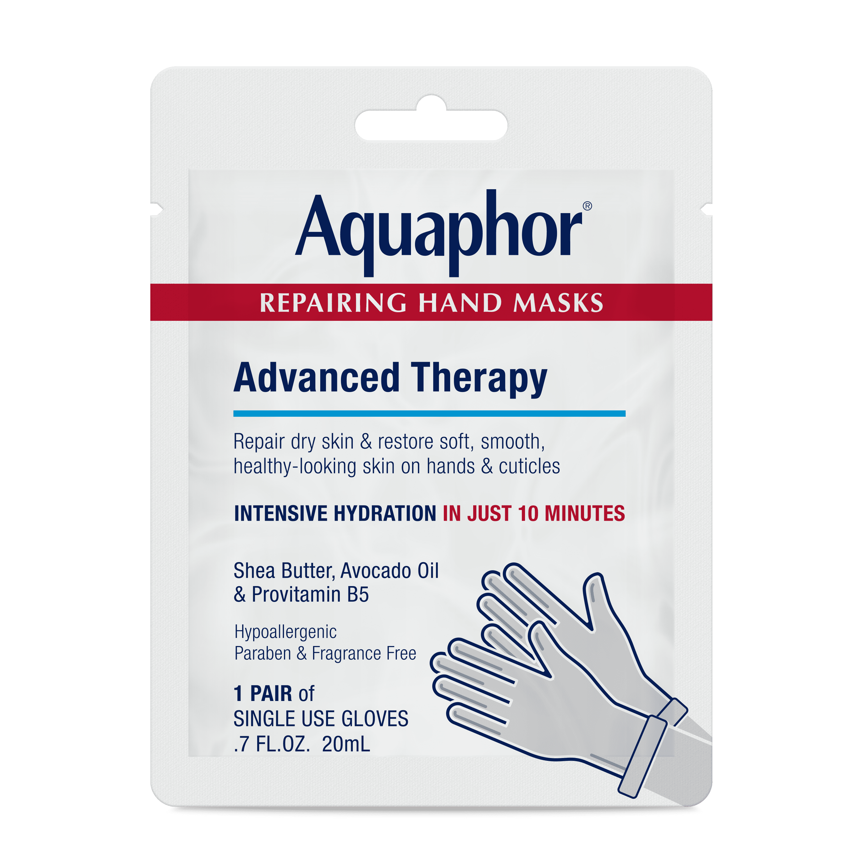 Aquaphor Repairing Hand Masks for Dry Hands, Moisturizing Gloves with Shea Butter & Avocado Oil, 1 Pair