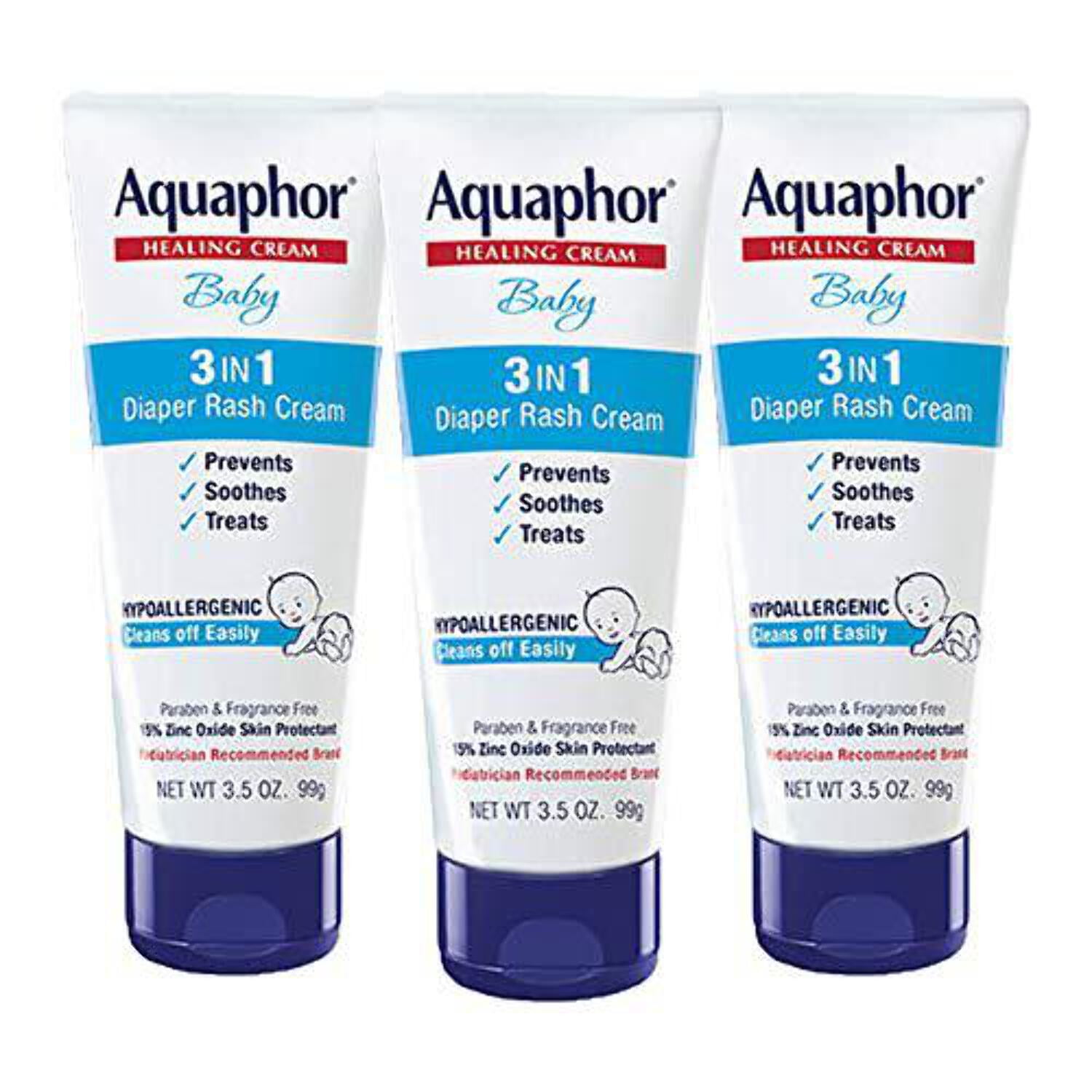Aquaphor Baby Diaper Rash Cream 3.5 Ounce (Pack of 3)