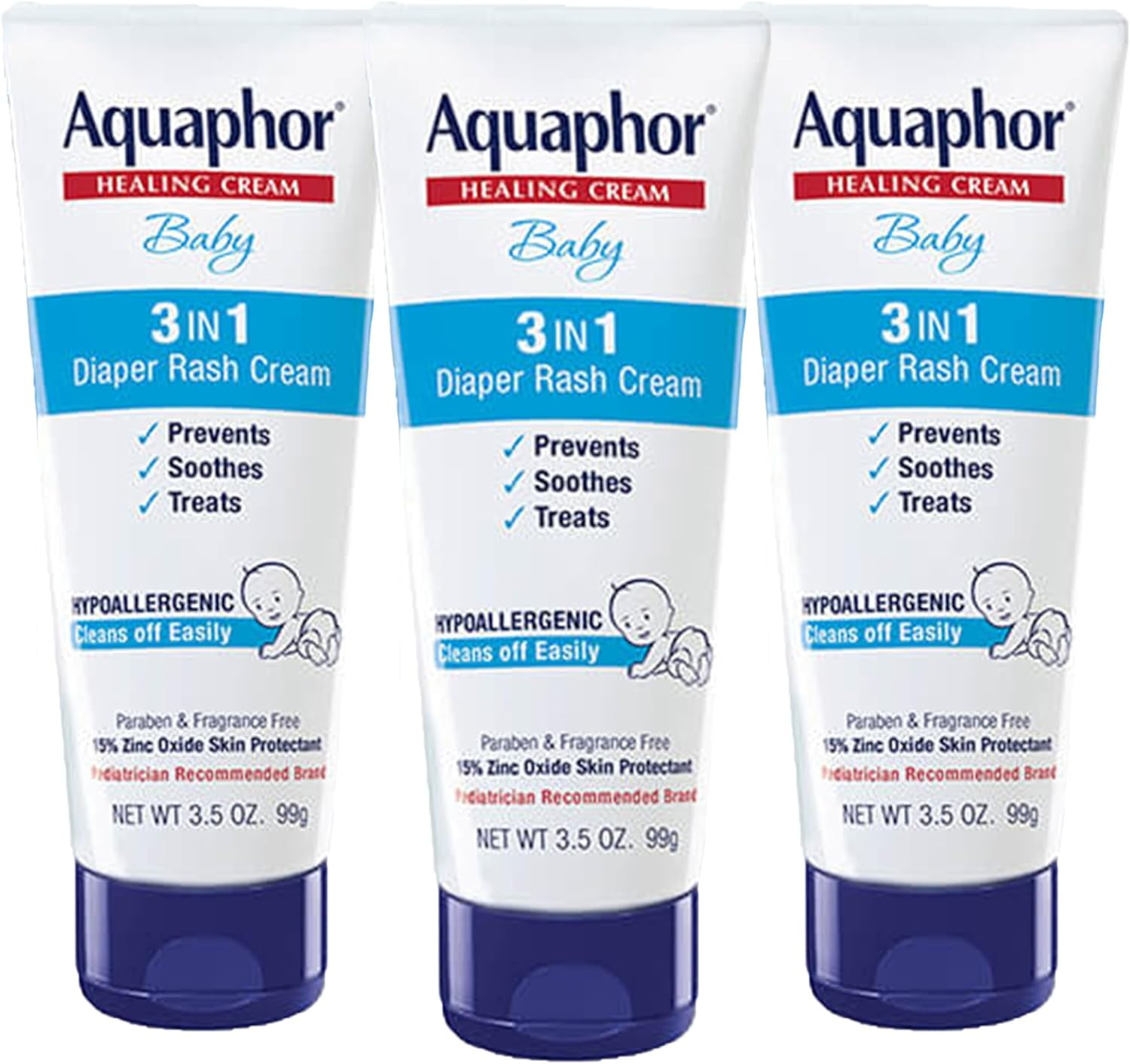 Aquaphor Baby Diaper Rash Cream, 3-in-1 Diaper Rash Relief, 3.5 Oz Tube C25