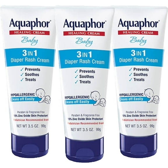 Aquaphor Baby Diaper Rash Cream, 3-in-1 Diaper Rash Relief, 3.5 Oz Tube C25