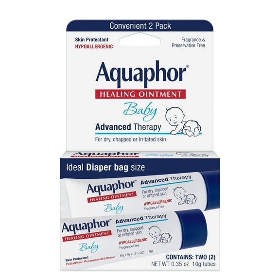 Aquaphor Baby Healing Ointment for Teething, Drool and Diaper Rash, Travel Size, 0.35 oz, 2 Pack