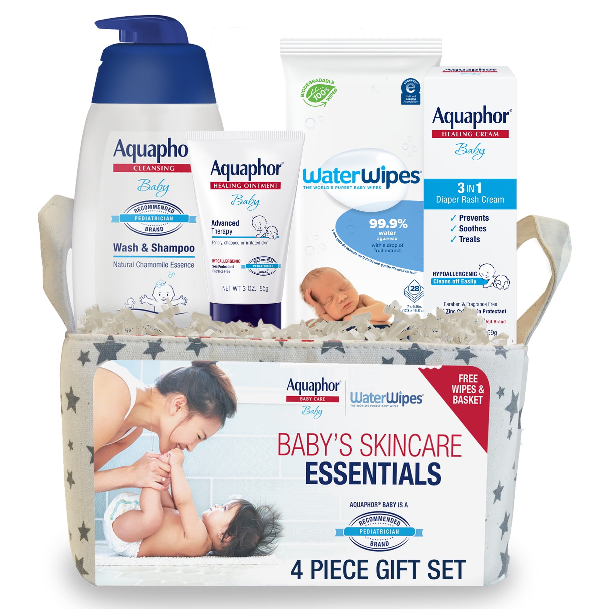 Aquaphor Baby Skincare Essentials Gift Set, Ointment, Diaper Rash Cream, Shampoo and Wipes, 4 Piece