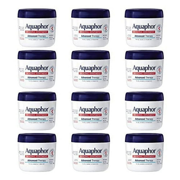 Aquaphor Healing Ointment, Advanced Therapy Skin Protectant, Dry Skin Body Moisturizer, Multi-Purpose Healing Ointment, For Dry, Cracked Skin & Minor Cuts & Burns, 14 Oz Jar (Pack of 12)