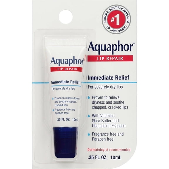 Aquaphor Lip Repair Ointment - Long-lasting Moisture to Soothe Dry Chapped Lips - .35 fl. oz. Tube