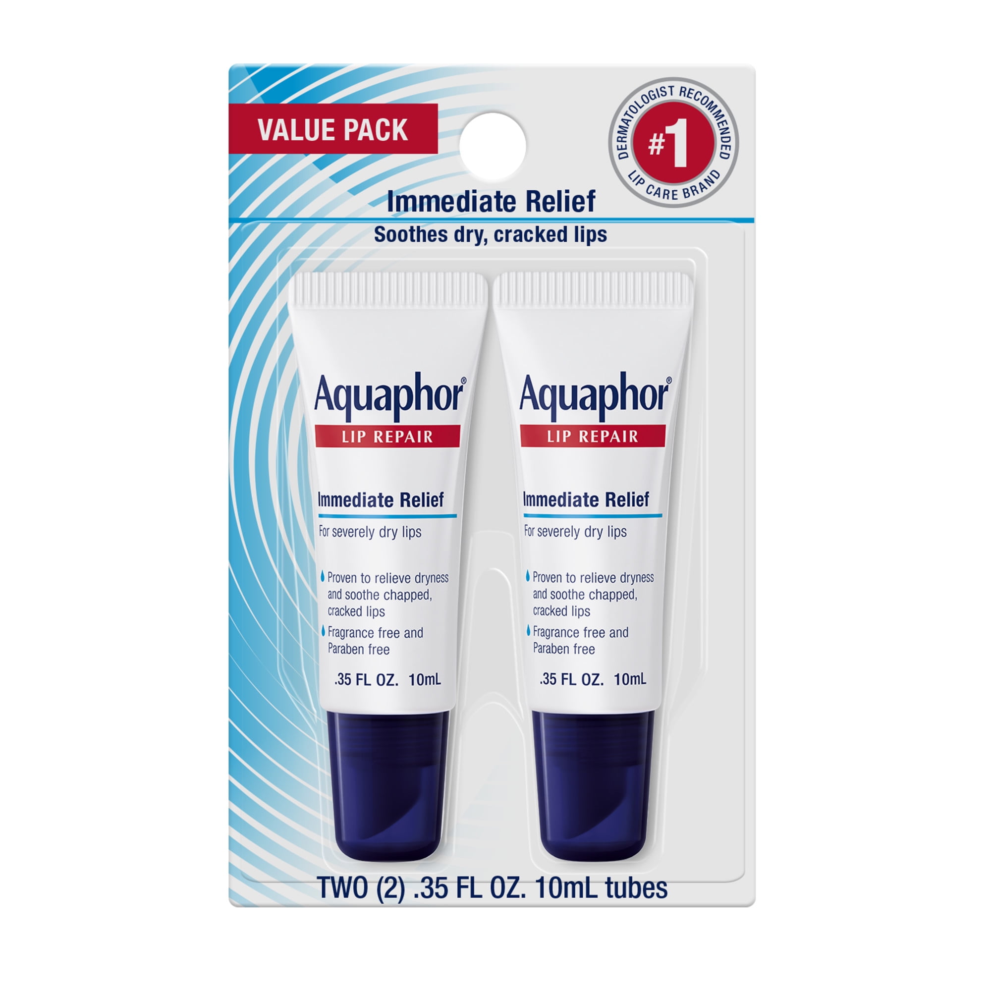 Aquaphor Lip Repair Ointment for Dry Chapped Lips, Lip Balm with Shea Butter, 0.35 fl oz, 2 Pack