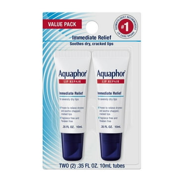 Aquaphor Lip Repair Ointment, Long-lasting Moisture to Soothe Dry Chapped Lips, 0.35 oz (Pack of 2 tubes)