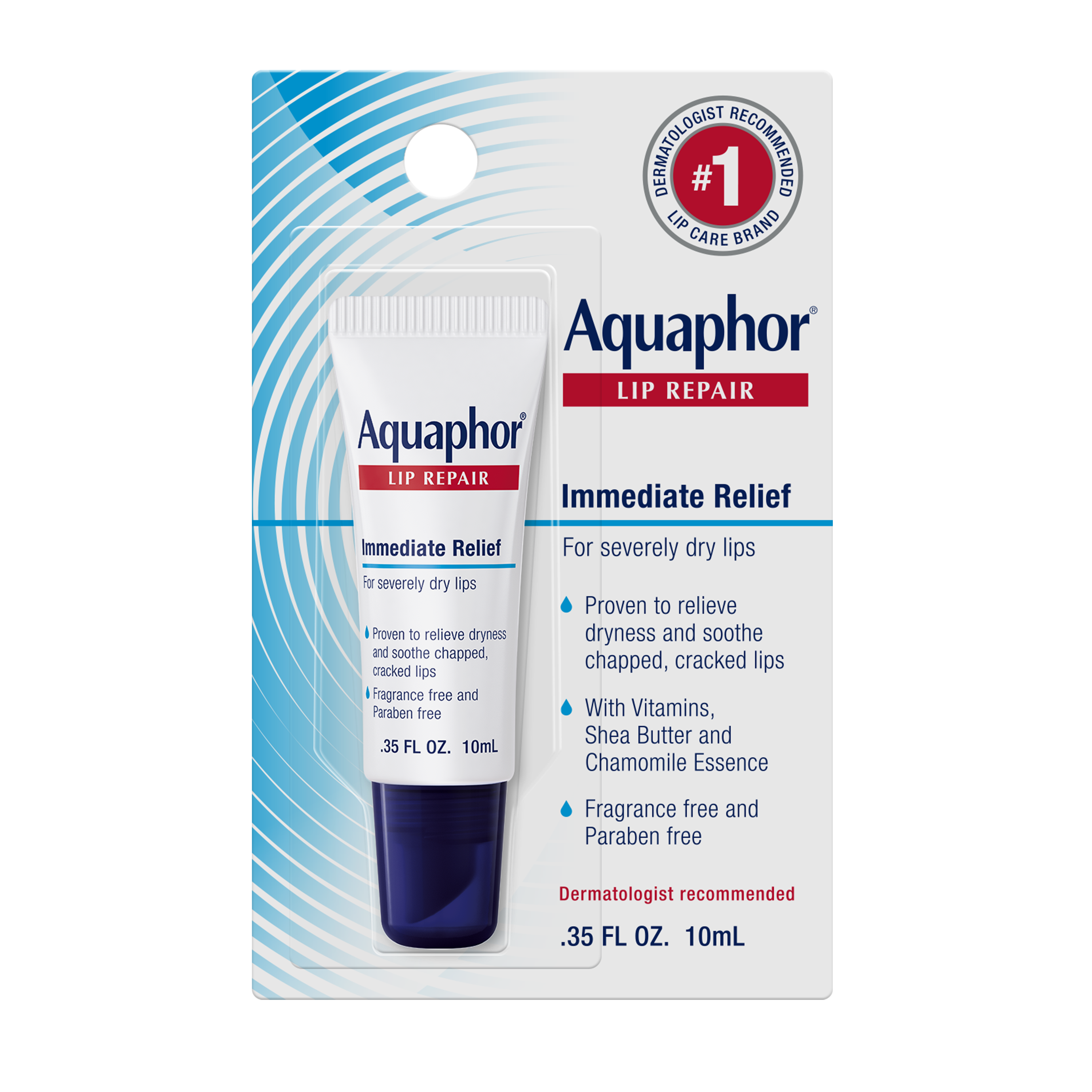 Aquaphor Lip Repair Ointment, Long-lasting Moisture to Soothe Dry Chapped Lips, .35 fl. oz. Tube - image 1 of 9