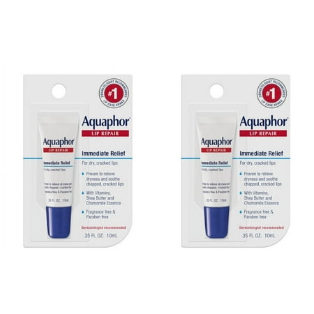 Aquaphor Lip Repair Ointment Tube, Immediate Relief - 0.35 Oz, 2 Pack