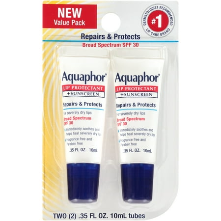 Aquaphor Lip Repair & Protect SPF 30 Dual Pack, 2 - 0.35 Ounce Tubes