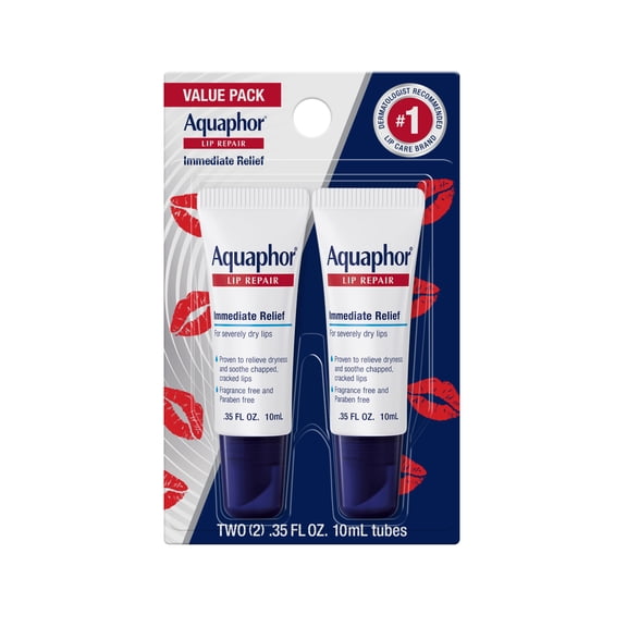 Aquaphor Lip Ointment, Lip Balm with Shea Butter, 0.35 fl oz, 2 Pack