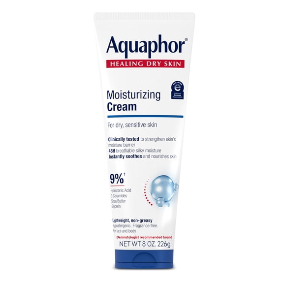 Aquaphor Moisturizing Face and Body Cream, 8 oz Tube