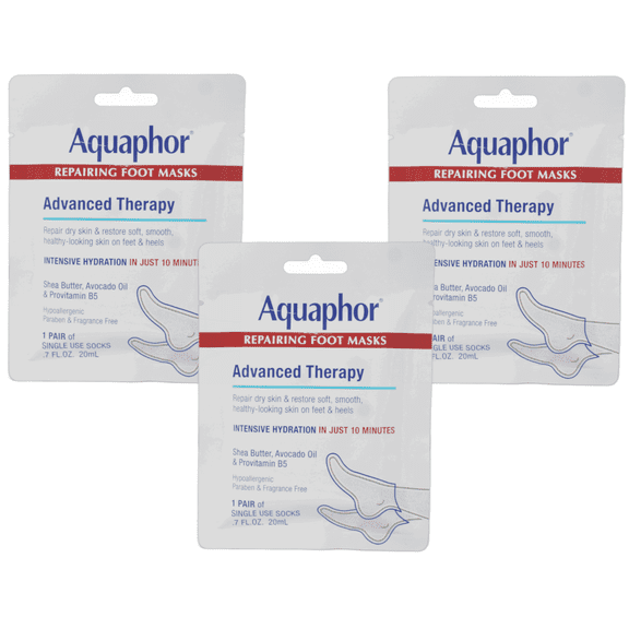 Aquaphor Repairing Foot Masks, Moisturizing Socks for Dry Cracked Feet with Shea Butter & Avocado Oil, 3 Pairs