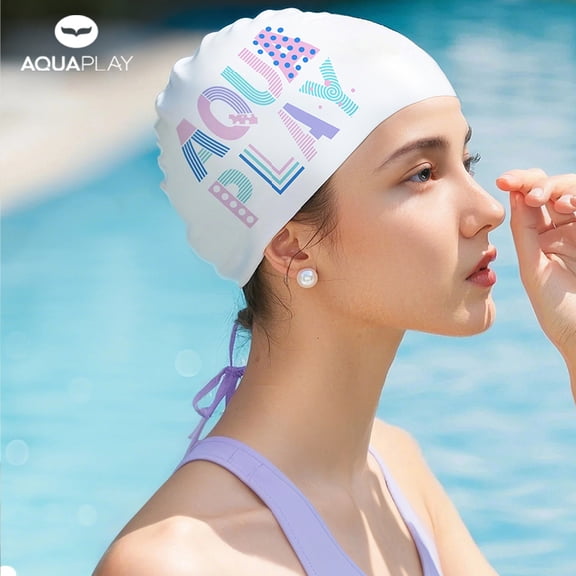 Aquaplay Silicone Swim Cap for Adults - Leakproof Adult Swim Cap Silicone Fit (WhIte