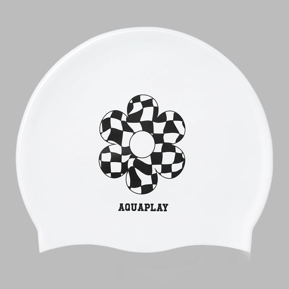 Aquaplay Vintage Flower Swim Cap - Silky Silicone Hair Protector | No Slip Design | Beach Pool Accessories (White)