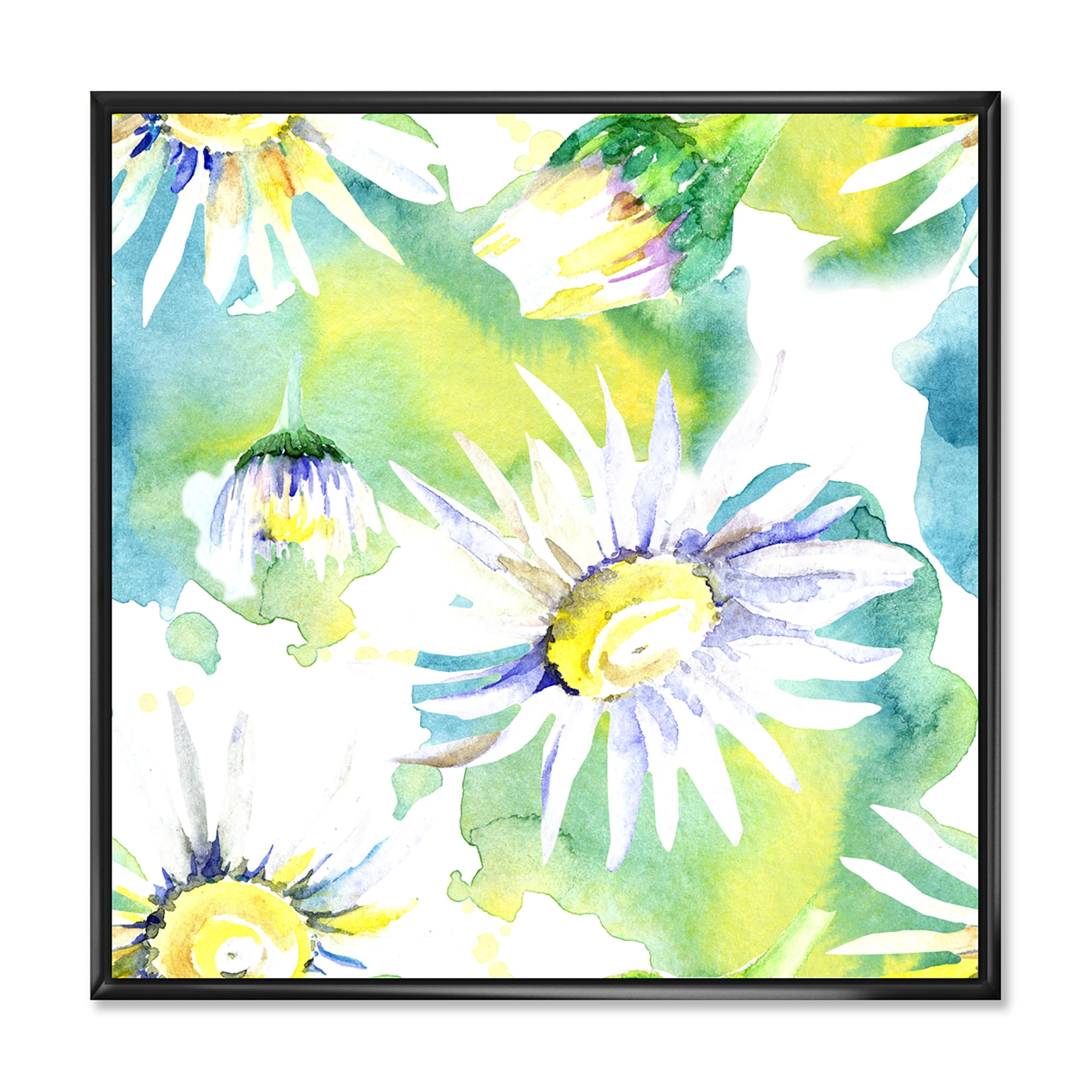 Aquarelle Impression of Daisy Flowers II 30 in x 30 in Framed Painting Canvas Art Print, by Designart