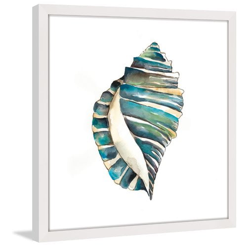 Aquarelle Shells I Coastal Canvas Print in White Frame