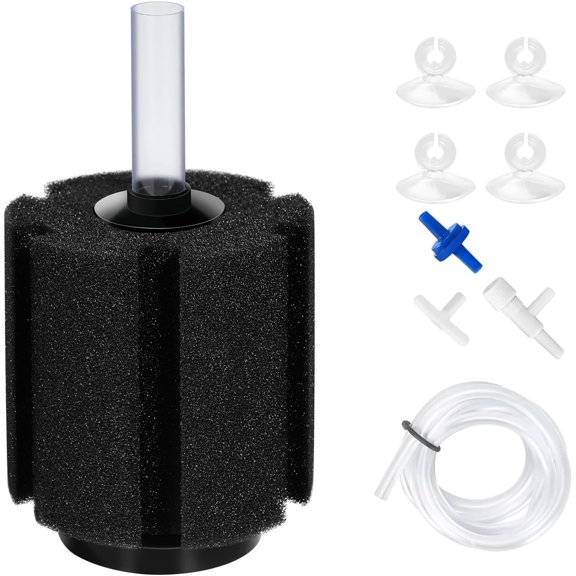 Aquarium Air Powered Sponge Filter, Fish Tank Bio Bubble Filter with Airline Tubing, Valves, Suction Cup (Up to 60Gal)