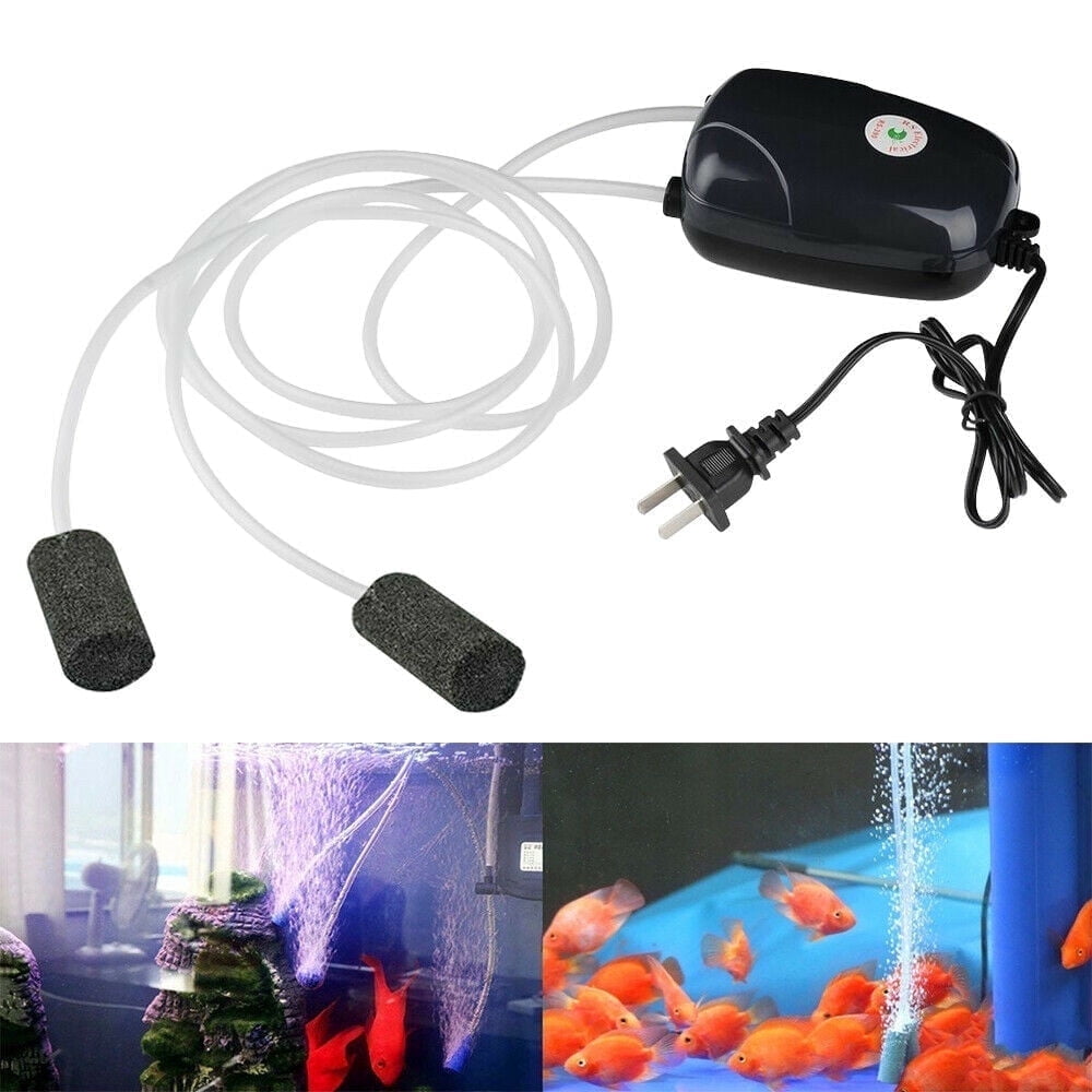 Aquarium Air Pump 2 Outlet, 5W Quiet Oxygen Pump Fish Tank Aerator Pump with Air Tube Air Stone, for Fish Tank