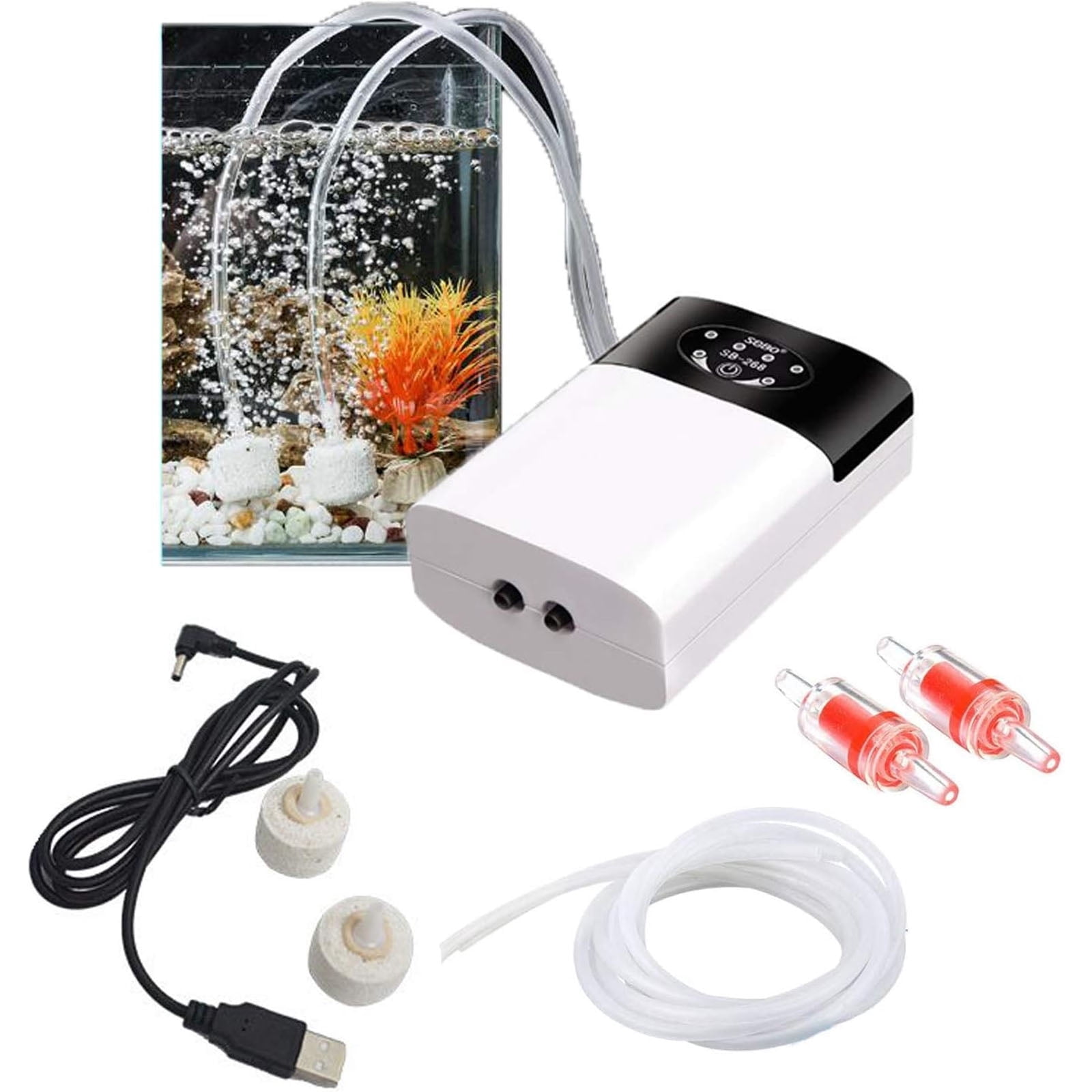 Aquarium Air Pump with Dual Outlet, Rechargeable Portable USB Aquarium Oxygen Pump, Bubbler Aerator Pump for Outdoor Fishing, Fish Tank, Power Outages
