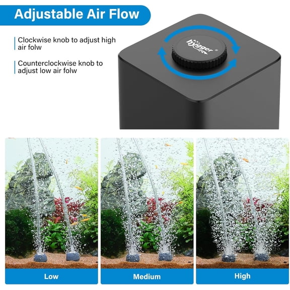 Aquarium Air Pump, Quiet Adjustable Fish Tank Air Pump, 4W/7W/11W Powerful Oxygen Aerator Dual Stainless Steel Outlets with Air Stone Bubbler for Small Medium Large Fish Tank, Hydroponic
