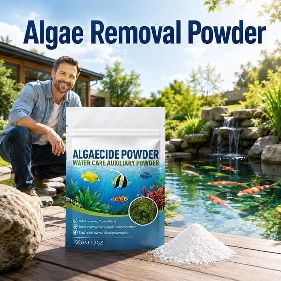 Aquarium Algae Powder, Algae Remover for Fish Tank, Murky Green Water, Freshwater Aquarium Water Care, 7X4.5 Inch 100G Aquatic Formula Safe for Routine Tank Maintenance