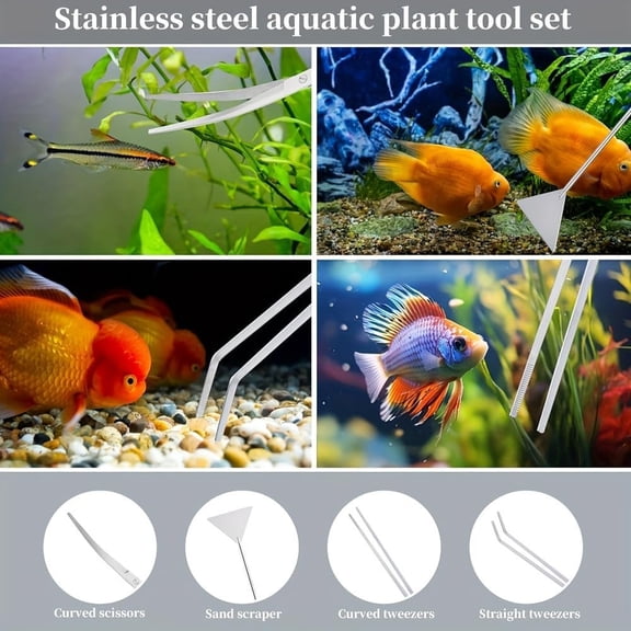 Aquarium Aquascape Tools Kit 4 in 1 Multifunction Stainless Steel Aquatic Plant Scissors Set for Fish Tank, 10-12.6 inches / 25-32 cm