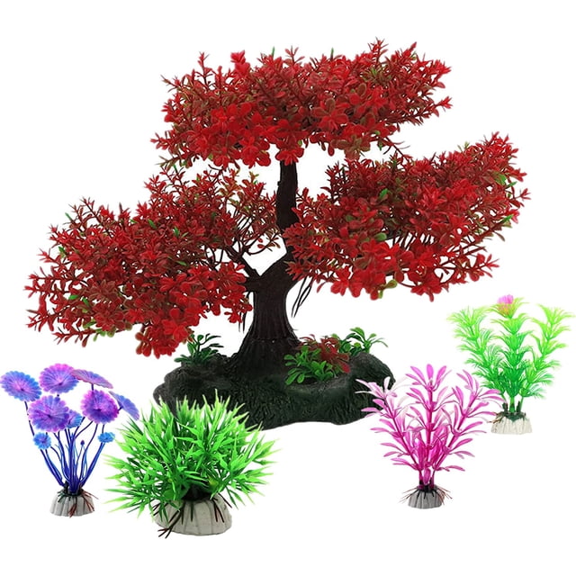 Aquarium Artificial Plastic Large Plants Decorations, 5pcs Cherry ...
