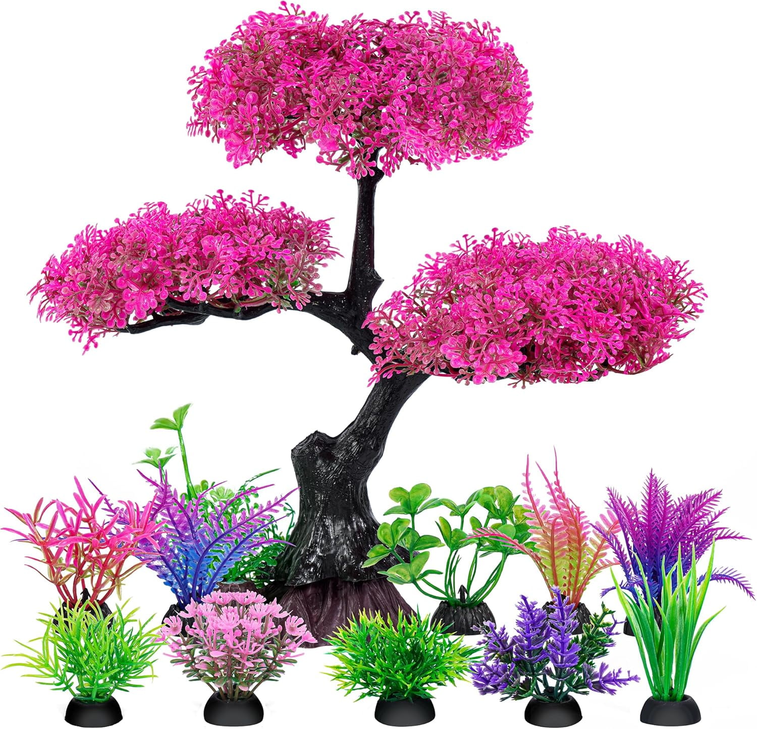 Aquarium Artificial Plastic Plants Decoration,  Cherry Blossom Tree Aquarium Decor Set, Goldfish Betta Fish Tank Decorations Hides Accessories