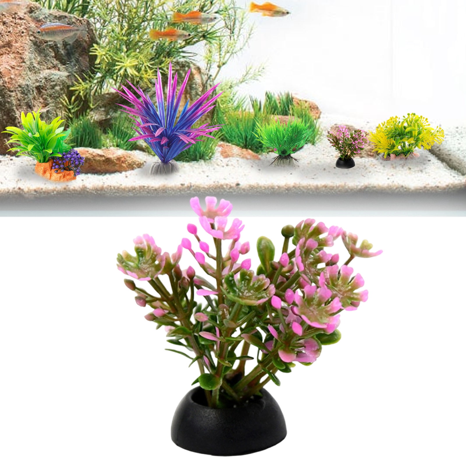 Picture of Aquarium Artificial Plastic Plants Decorations and Rock Cave Decor ...