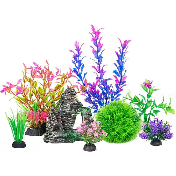 Aquarium Artificial Plastic Plants Decorations and Rock Cave Decor Set Goldfish Betta Fish Tank Accessories Small Large Fish Bowl Ornaments