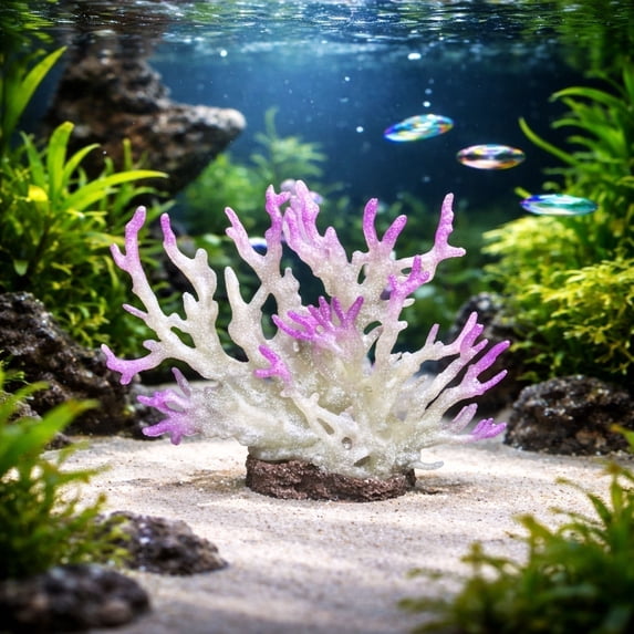 Aquarium Artificial Sea Branch Decoration, Soft Plastic Coral Ornament with Stable Base for Saltwater Fish Tank Decor, Handmade Natural Looking Underwater Landscape Accessory for Aquatic Plants