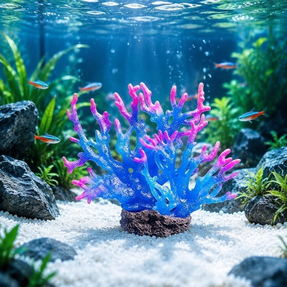 Aquarium Artificial Sea Branch Decoration, Soft Plastic Coral Ornament with Stable Base for Saltwater Fish Tank Decor, Handmade Natural Looking Underwater Landscape Accessory for Aquatic Plants