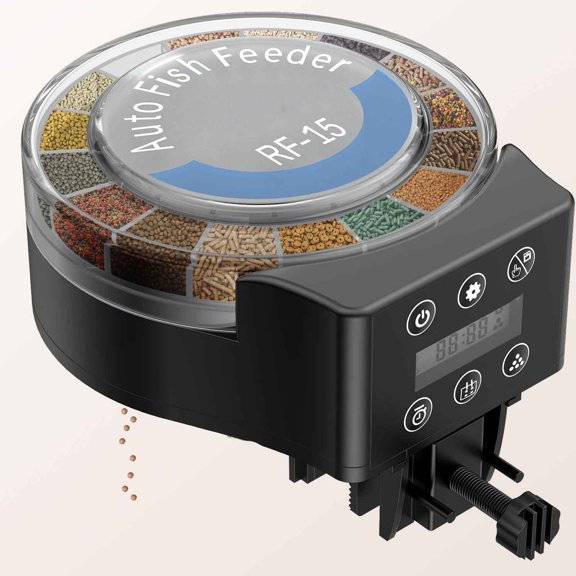 Aquarium Automatic Fish Feeder, Food Dispenser for Pellets Powder and Granules, Adjustable Timer Feeder, Battery Powered