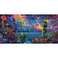 thumbnail image 1 of Aquarium Background with Cloud Sky Design, Fantasy Landscape Tapestry Trippy Neon Galaxy Space Fish Tank, Nature Lighthouse Lake Tapestry Wall Hanging Decor, 1 of 1