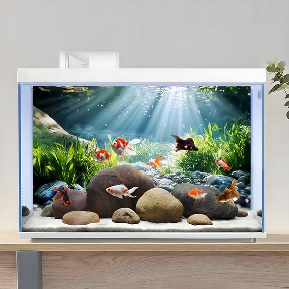 Aquarium Background, Morning Light Water Grass Creek Stone Fish Tank ...