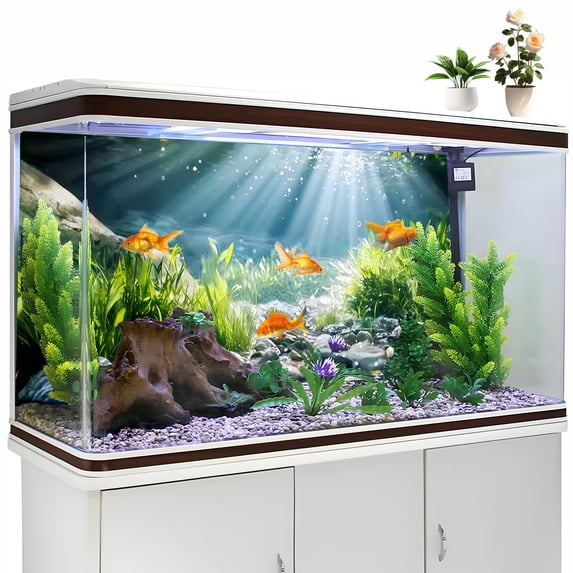 Aquarium Background, Morning Light Water Grass Creek Stone Fish Tank ...