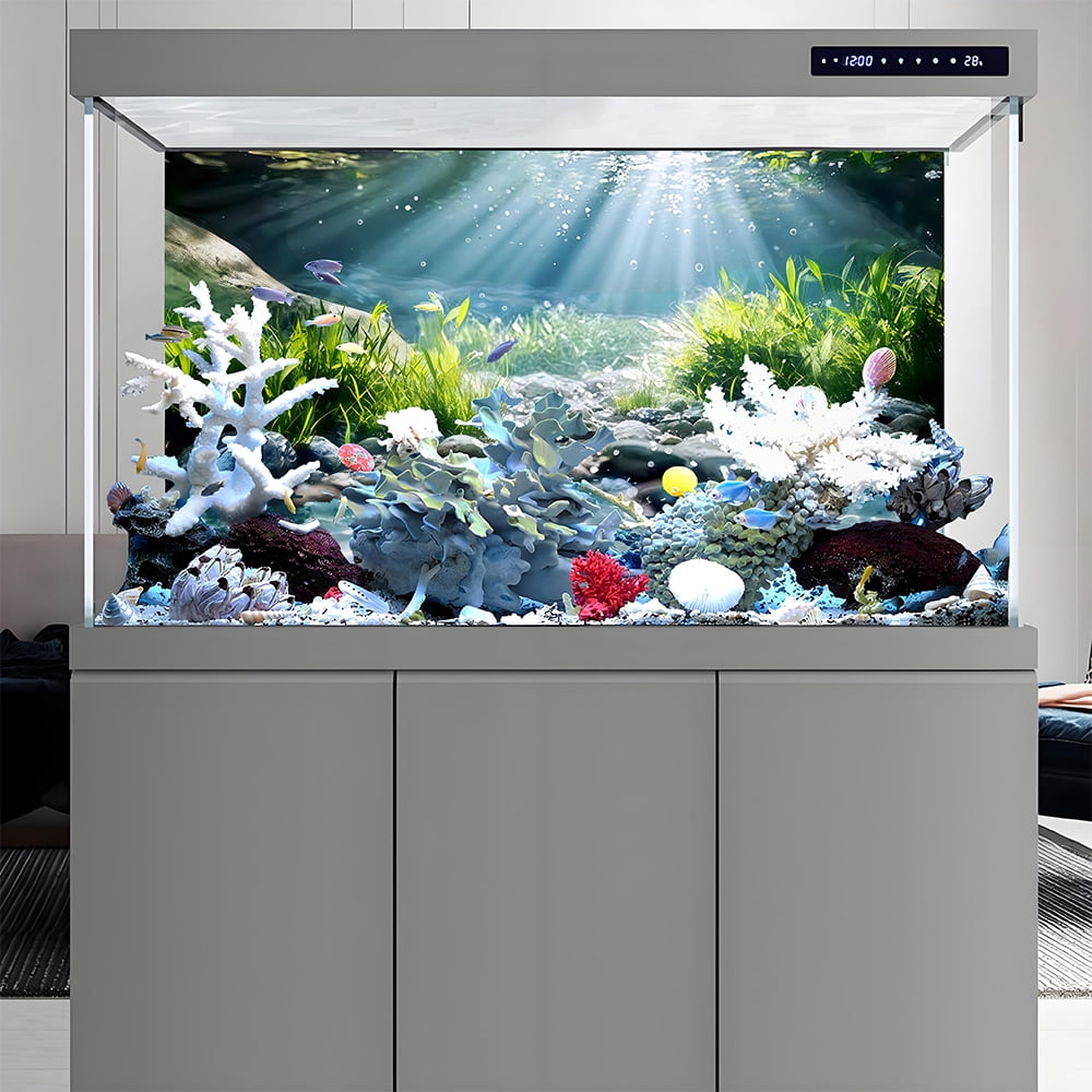 Aquarium Background, Morning Light Water Grass Creek Stone Fish Tank ...