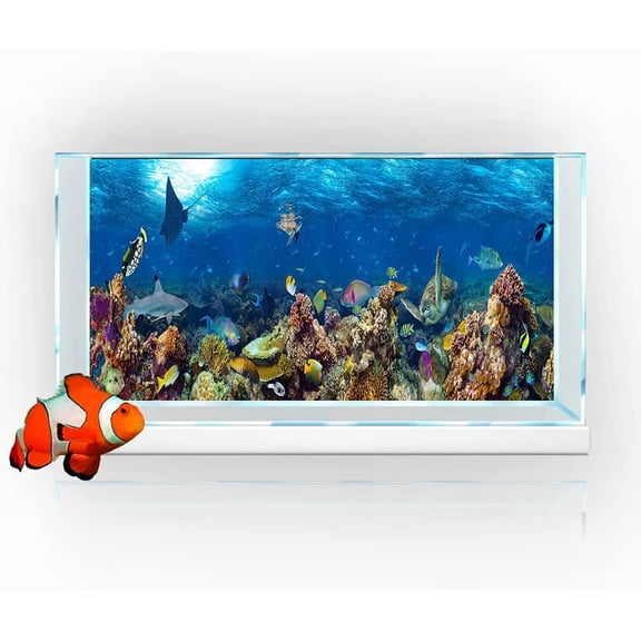 Aquarium Background Under The Sea Coral Reef Scenery Backdrop Terrarium Background Underwater Ocean Fish Tank Background with 10EVA Double-Sided Tape, 30X18IN