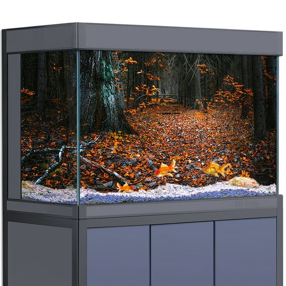 Aquarium Background Sticker - Autumn Path Forest Tree Leaf HD Poster Decoration - for 5-60 Gallon Fish Tanks Terrarium