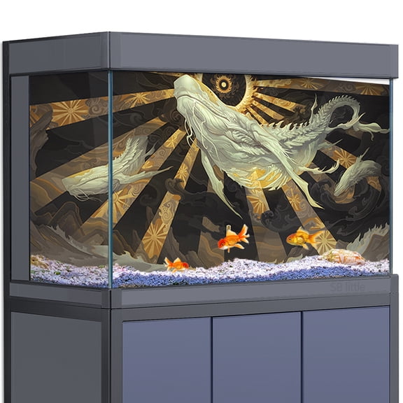 Aquarium Background Sticker - Whale ChIna Gold HD Poster Decoration - for 5-60 Gallon Fish Tanks Terrarium