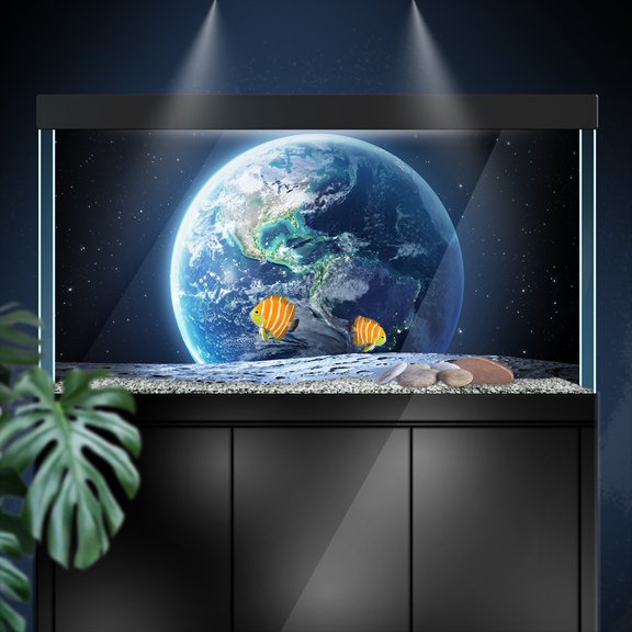 Aquarium Background Stickers - Earth Moon Space Planets - Fish Tank Reptile Terrarium Decor Poster