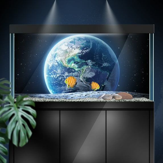 Aquarium Background Stickers - Earth Moon Space Planets - Fish Tank Reptile Terrarium Decor Poster