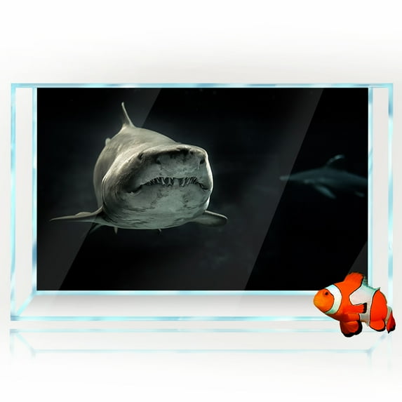 Aquarium Background Stickers - Shark Black Depth Ocean - for 5-60 Gallon Fish Tanks Reptile Terrarium Decor