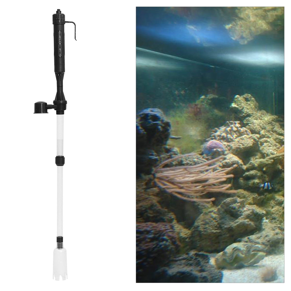 Aquarium Battery Syphon Operated Fish Tank Vacuum Gravel Water Filter Clean Siphon Filter