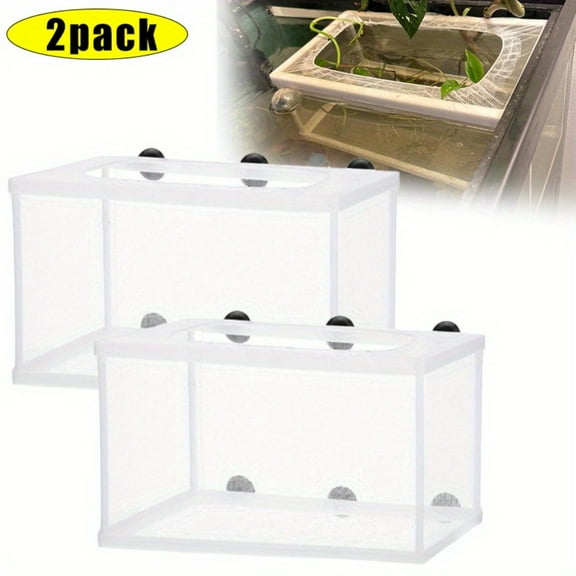 Aquarium Breeder Box 2 Packs, Fish Tank Isolation Net with Plastic Frame & Suction Cups, Mesh Hatchery Incubator for Fry Breeding