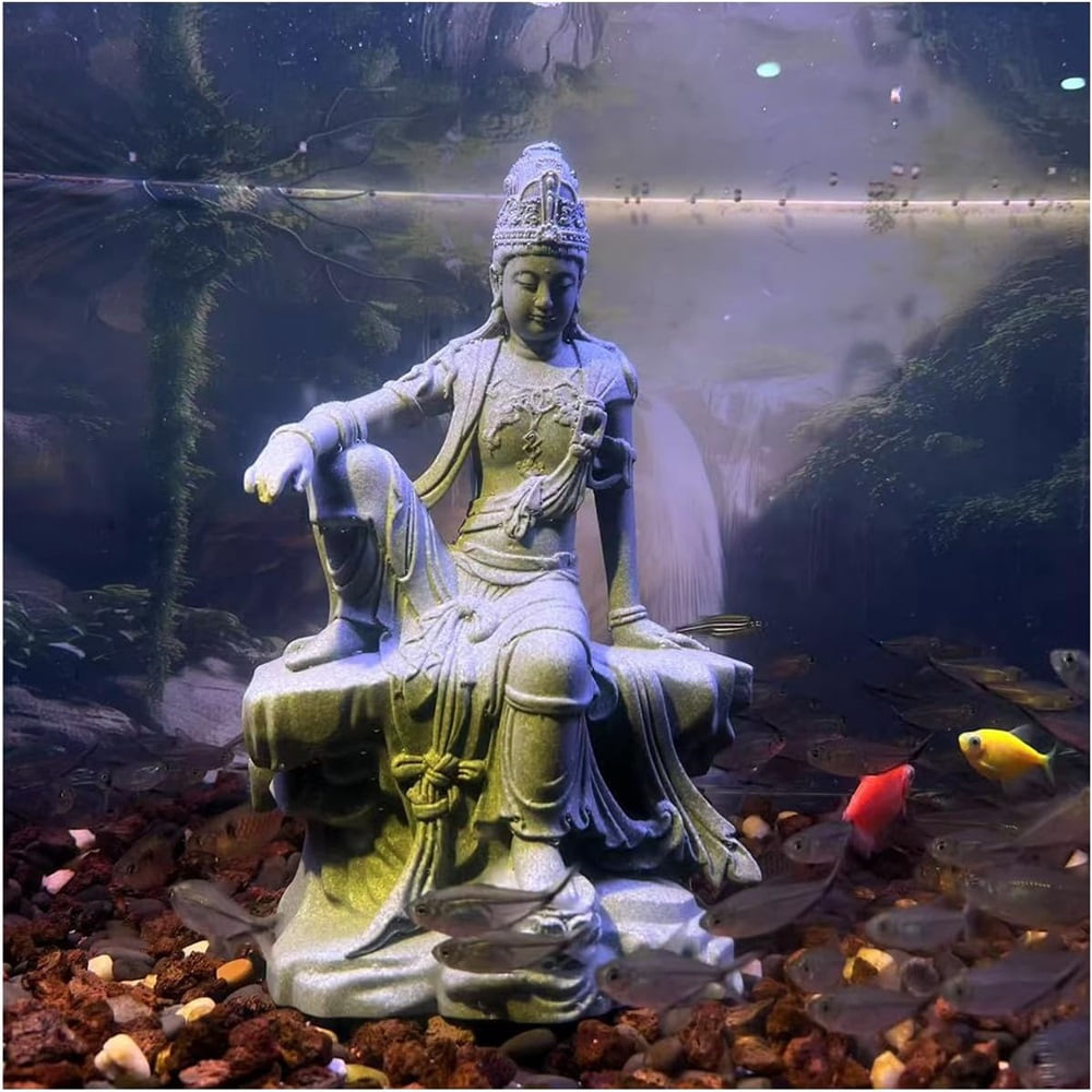 Aquarium Buddha Statue Guanyin Buddha Sandstone Sculpture for Zen Garden Fish Tank Home Decor