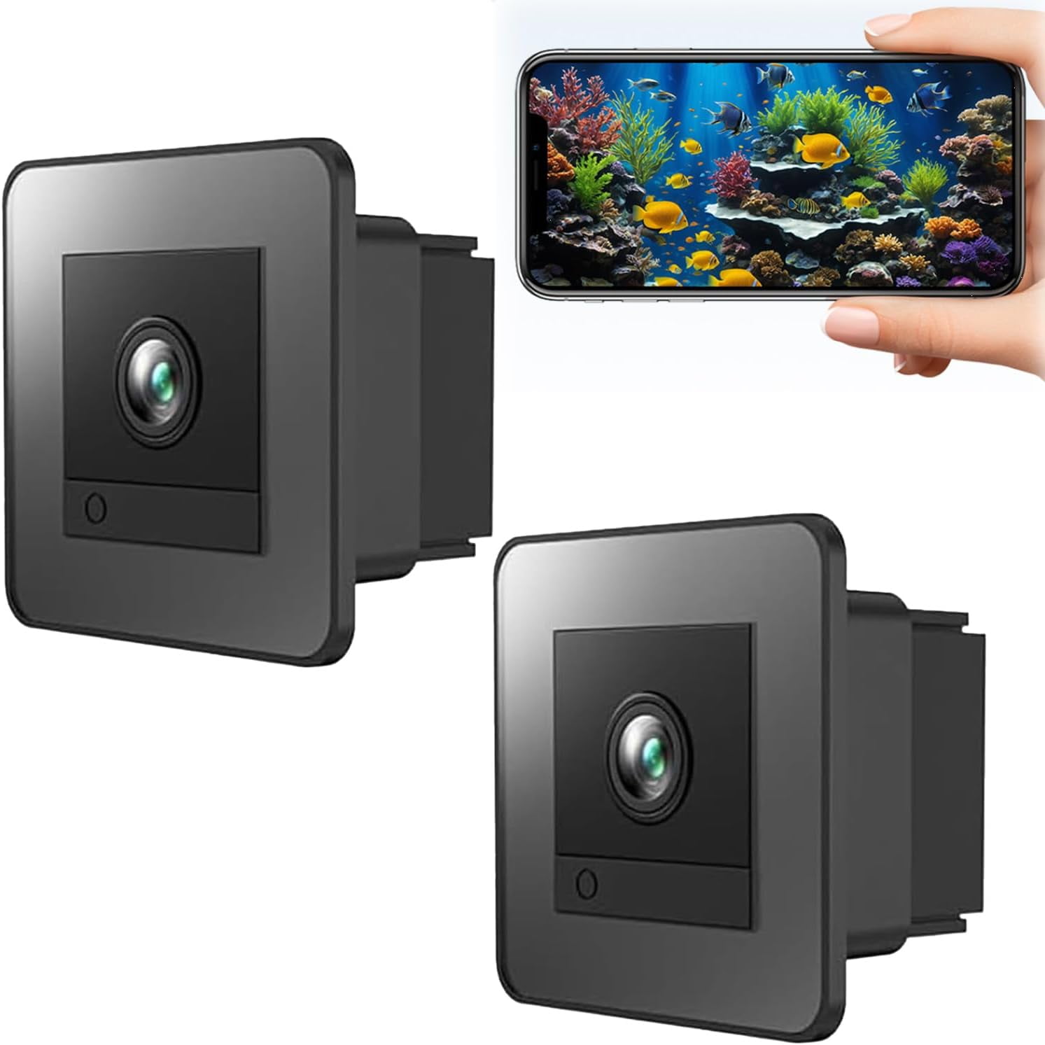 Aquarium Camera, 2K HD WiFi Pet Monitor, 140° Wide-Angle Anti-Glare Macro Lens, 24/7 Recording for Fish Reptiles Window Security Surveillance System (C#2 PCS)